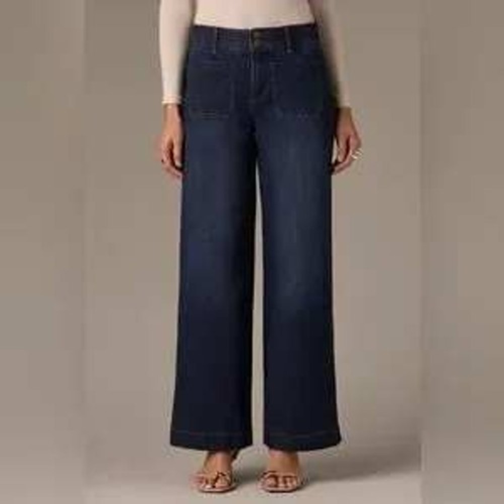 Wit & Wisdom Wide Leg Emma Jeans Size 14 Dark Wash Patch Pocket Double Button
